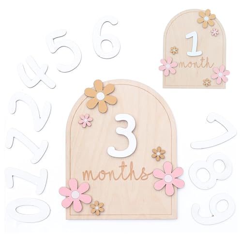 Baoswi Baby Monthly Milestone Cards, Baby Milestone Book, Wooden Monthly Milestone Discs, Newborn Photography Props to Document Your Baby´s Growth, Baby Announcement Sign