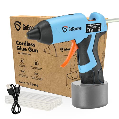 Cordless Hot Glue Gun, GoGonova 15s Fast Preheating Glue Gun, 5000 mAh Li-ion Built-in Battery Hot...