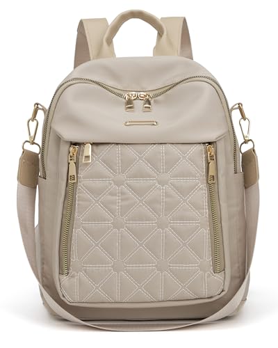 Image of Pealwel Mini Nylon Women Backpacks,Small Ladies backpacks Lightweight Shoulder Satchel Bag Tote Handbag Casual Travel Daypack (Beige)