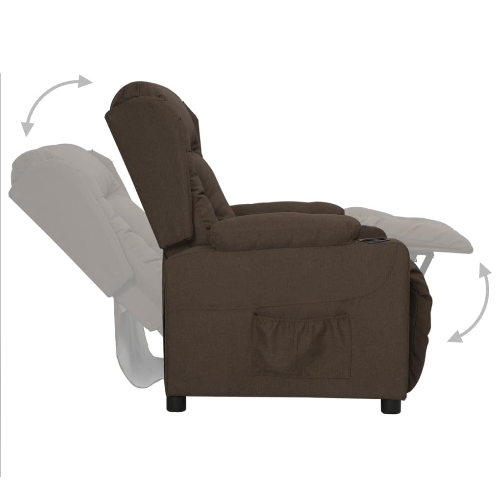 Poltrona Relax con Funzione Reclinata, Poltrona TV Regolabile Manualmente con 2 Portabevande, Poltrona TV Imbottita in Tessuto, Poltrona per Soggiorno, Marrone Scuro