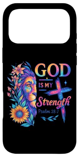 God Is My Strength 詩篇 28:7 ライオンTシャツ スマホケース iPhone 17 Pro Max 用