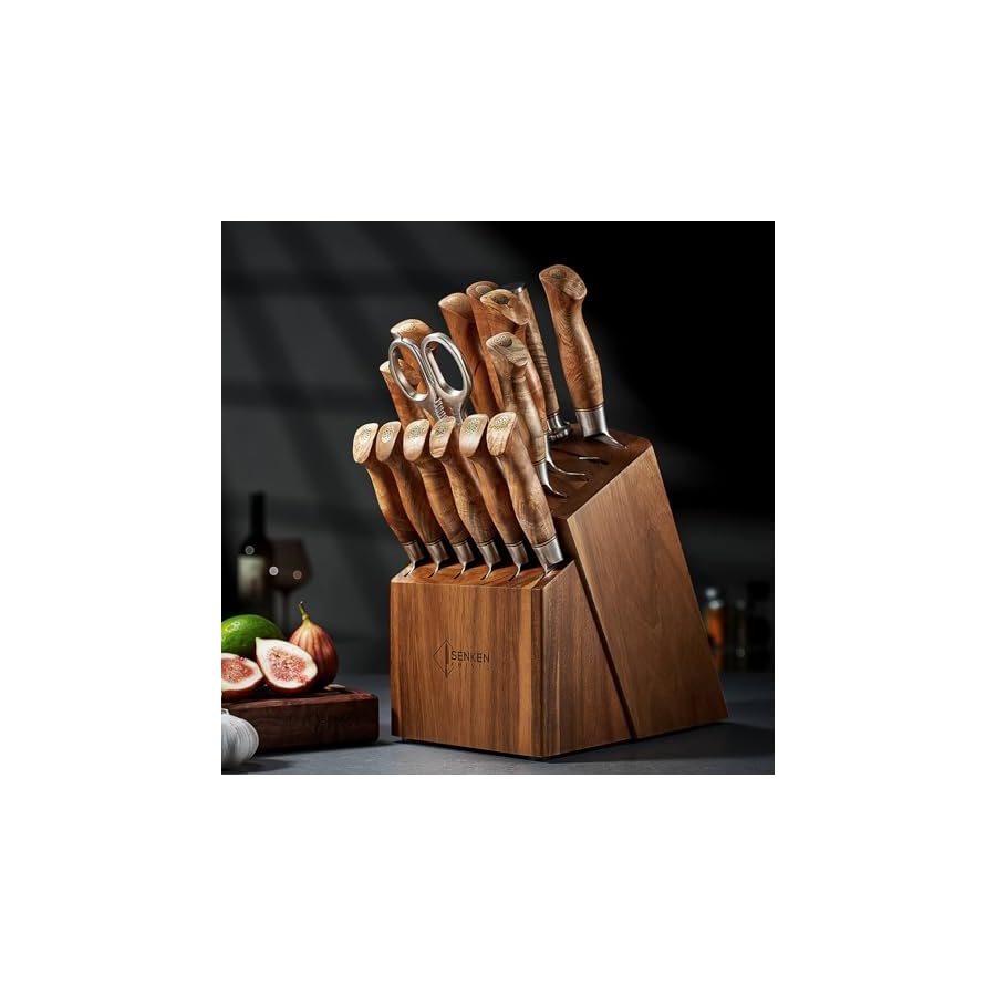 SENKEN-16-Piece-Damascus-Knife-block-Set-The-Dynasty-Collection-Japanese-VG10-Damascus-Steel-with-Natural-Sycamore-Wood-Handles-includes-6-Matching-Steak-Knives-Scissors-Sharpening-Rod SENKEN 16-Piece Damascus Knife block Set - The Dynasty Collection - Japanese VG10 Damascus Steel with Natural Sycamore Wood Handles, includes 6 Matching Steak Knives, Scissors, & Sharpening Rod