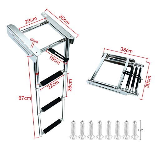 DasMarine 3-Step 316 Stainless Steel Telescoping Ladder, Slide Under Platform Mount Boarding Ladder with Retaining Strap (3 Step Ladder)