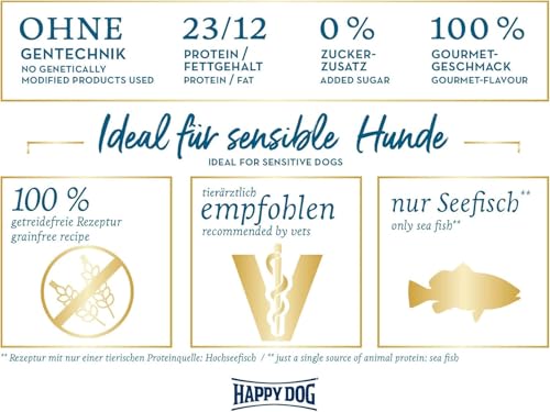 Happy Dog 03523 - Sensible Karibik Seefisch - Hunde-Trockenfutter für ausgewachsene Hunde - 1 kg Inhalt