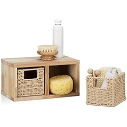 Cajonera Flotante Para Baño Relaxdays Estantería, Dos cestas extraíbles, Diseño rústico, Mueble de Pared, 1 Ud, Nogal, Marrón Natural, 16x31x18 cm