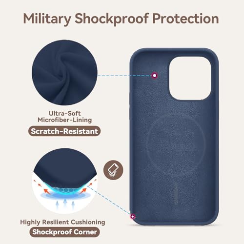 Image of iPhone 13 Silicone Magsafe Case | Shock Proof Design & Camera Protection | Premium Rubberised Apple iPhone 13 Cover (Microfiber Lining) | Magnetic Liquid Silicone - Navy Blue