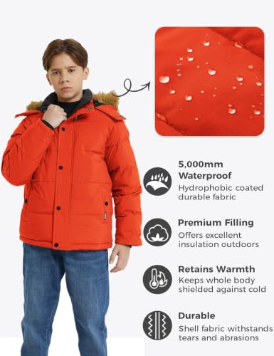 Image of Wantdo Boys' Winter Coat Warm Puffer Jacket Waterproof with Faux Fur Hood