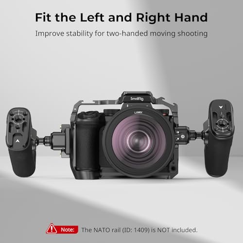 Image of SmallRig Push-Button Rotating NATO Side Handle for Left and Right Hand, 360 Rotatable Side Handle with Anti-Slip Silicone, Camera Grip with Built-in Threaded holes, Wrist Strap Hole, Cold Shoe - 4359