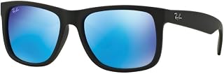 Justin RB4165 Unisex Classic Sunglasses (54 mm Matte Black Frame w/Blue Mirror Lens)