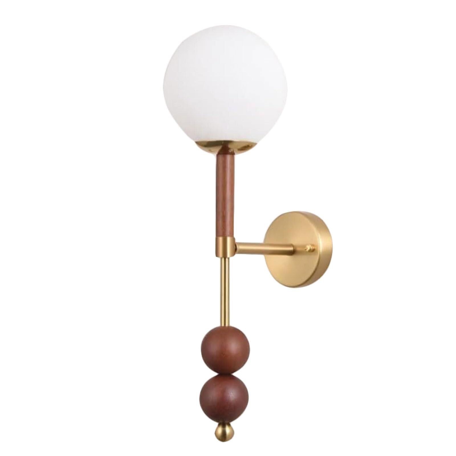 JYBNBBE Modern Globe Wall Lamp, Brushed Brass Wall Sconce with White Glass Shade, E26/E27 Compatible Wall Light Fixture for Bedroom, Living Room, Restaurant,Brown