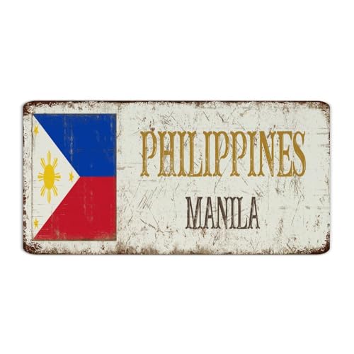 Plaque en métal personnalisée Philippines-Manille - Décoration d'intérieur pour salle de bain, bureau, salon, souvenir de pays national, affiche d'art routière, cadeau pour salon - 15,2 x 30,5 cm