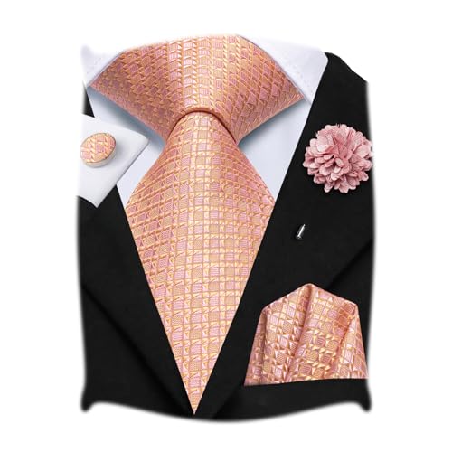 Image of Hi-Tie Mens Paisley Floral Striped Ties Set Silk Necktie and Lapel Pin for Men Pocket Square Cufflinks Set Business Wedding