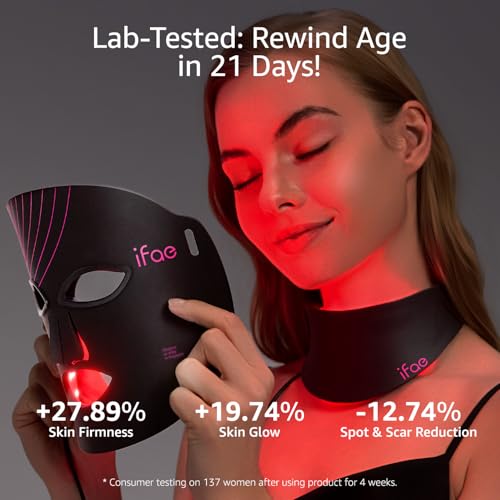 Image of IFAE Red Light Therapy for Face and Neck, Red Light Therapy Mask with 850nm Infrared (NIR) Portable Led Face Mask with Eye Protection and Remote for True Anti-Wrinkles Skincare at Home Black