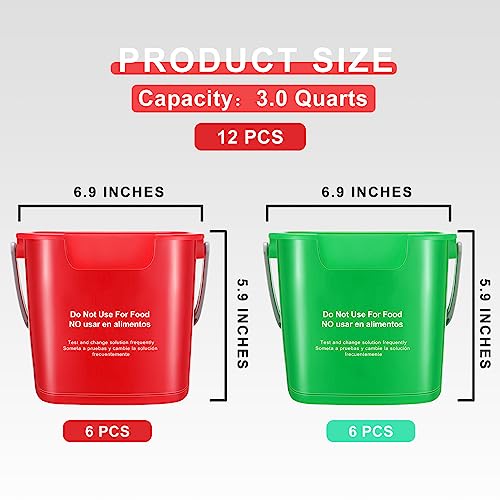Image of Lallisa 12 Pcs 3 Quart Cleaning Bucket Small Sanitizing Square Bucket Detergent Pail for Home Office Commercial Restaurant Kitchen Bathroom School (Red Green)