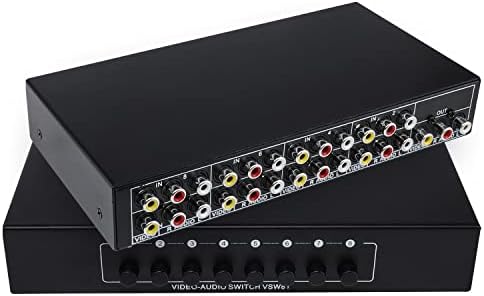 QiCheng&LYS AV RCA Switch Box 8 in 1 Out,RCA Switch Box,RCA Splitter, 8 Port Input 1 Output Video Audio AV RCA Switch Switcher (8-Way Audio)