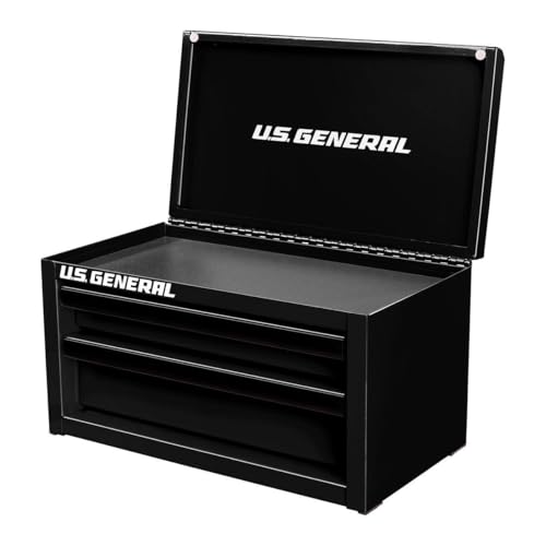 U.S. GENERAL U.S. GENERAL MINI STEEL TOOLBOX, 2 Drawers with magnetic locking mechanism and Top Storage, PVC Liners, Black Trim. (1, BLACK)