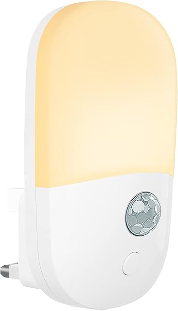 Denidou Motion Sensor LED Night Light Plug in Wall with Warm White Lamp, PIR Movement Activated Nightlight for Children/Adults, Stairs, Hallway, Kitchen, Bedroom