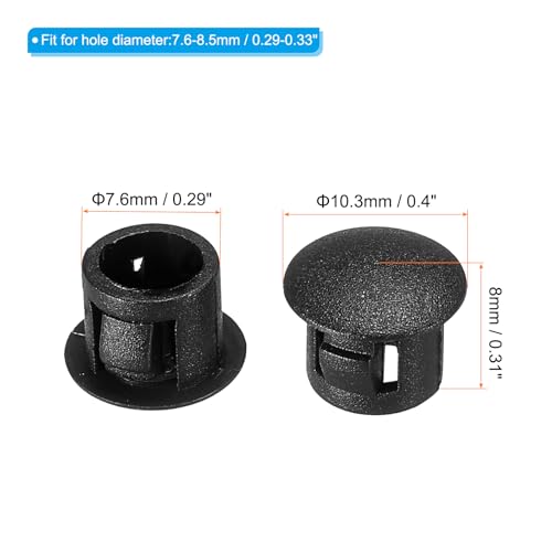 Image of PATIKIL Hole Plugs Plastic, 100 Pcs 8mm(5 /16 inch) Screw Bumper Hole Plug Flush Snap Type Round Hole Cover Caps for Round Holes Cabinet Furniture Kitchen, Black