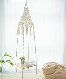 Amdermi Macrame Hanging Shelf Hanging Rope Shelf Indoor with Boho Lamp Shade Floating Square Shelves Decorative Shelf Table Holder Planter Display Rack Boho Home Decor. Ceiling Mount Rope Shelf