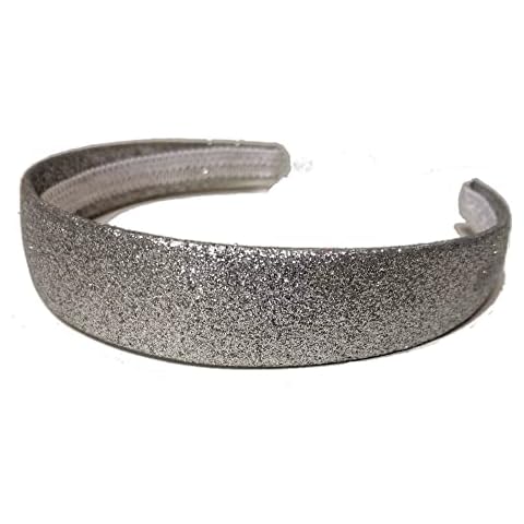 Threddies 1 Inch Wide Glitter Headband, Solid Color One Inch Wide Metallic Headband (Silver) Cover
