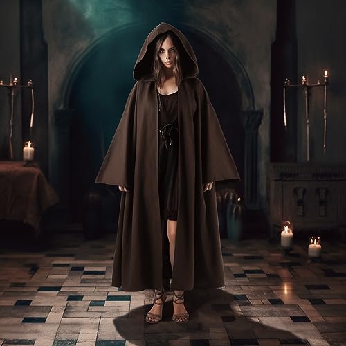 Montrestar Halloween Robe, Braun XL Umhang mit Kapuze, Kostüm Herren Robe mit Kapuze, Halloween Cosplay Cape, Adult Karneval Costume, Hoodies Gewand für Erwachsene Fasching Karneval