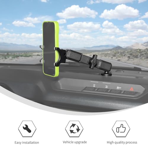 Image of Linskip Dashboard Universal Metal Clamp Phone Mount & Holder for 2021-2025 2026 Ford Bronco Raptor & Bronco 2 /4 Door, Rotates Vertical & Horizontal, Rugged Off-Road Stability