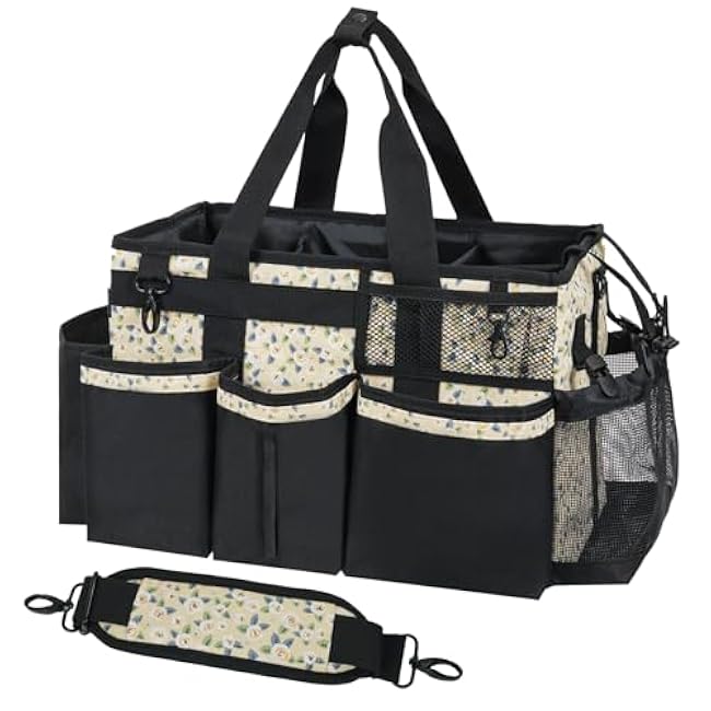 Wearable Cleaning Caddy Organizer with Handle & Shoulder Straps for Housekeepers, Under Sink & Car Cleaning Tool Organizer Bag with 4 Foldable Dividers (Green)