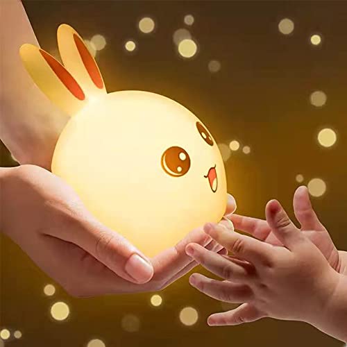 Viliysun Luz de noche portátil para niños con control remoto y táctil, blanco cálido y lámpara de gato de 7 colores, luz de noche de conejo para bebé, silicona 100% libre de BPA(rosa) Cover