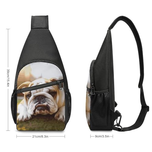 Morrales de senderismo casual con mascota perro bulldog miniatura 2