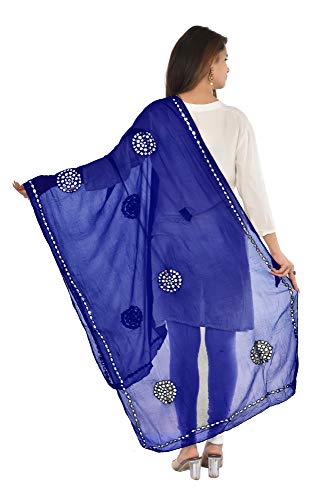 Image of YOUTHQUAKE Plastic Mirror Work Embroidered Chiffon Dupatta for Women & Girls