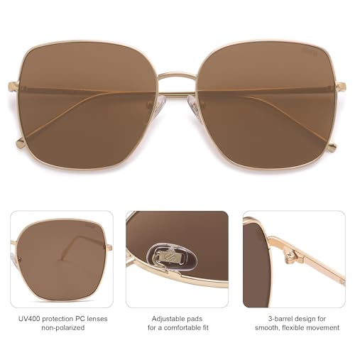 SOJOS Trendy Oversized Square Metal Frame Sunglasses for Women Men Retro Big Flat Lens UV Protection Sunglasses SJ11464