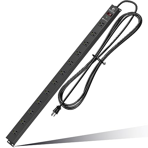 12 Outlet Surge Protector Metal Power Strip, 1800J Mountable Power Outlet, Heavy Duty Workshop Metal Power Strip for Commercial, Industrial, School and Home,15A 125V 1875W (6FT)