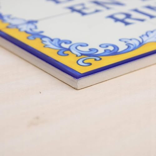 Miniatura 8 de Azulejo Personalizado Estampado Andaluz Con Tu Texto Cerámica Baldosa Frase Tamaño 30x20 Cm Diseño 2 Azul Y Amarillo