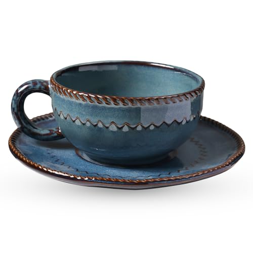 Alarrar 8oz Ceramic Coffee Mug with Latte Art, Blue