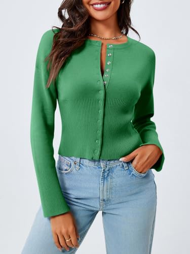 Image of Saodimallsu Womens Cropped Sweaters Cardigan | Button Down,Long Sleeve,V Neck,Ribbed Knit,Slim Fit ,Pullover Crop Tops