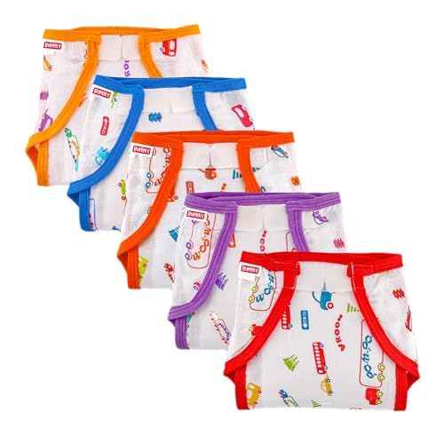 Image of Welcro Nappy For Babies, Reusable, Washable Soft Muslin Cotton Nappy /Langot for New Born Baby | Gentle on Baby Skin | Helps in Potty Training | 6-9 months | Pack of 5 | Printed