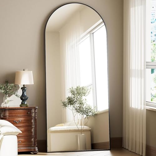WISSMIELS Full Body Mirror 26x71 inch Arched Full Length Mirror with Stand Aluminum Wall Mounted Hanging or Leaning Standing Mirrors, Black