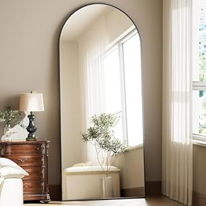 Full Body Mirror 26×71 inch Arched Full Length Mirror with Stand Aluminum Wall Mounted Hanging or Leaning Standing Mirrors,Black