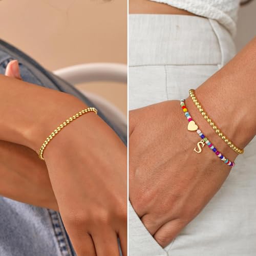 Ritach Colorful Initial Bracelets for Girls Women - Real Gold Plated Stretchable Beaded Bracelets Cute Heart Initial Bracelets for Girls Stackable Bracelets for Women Teen Girl Gifts4