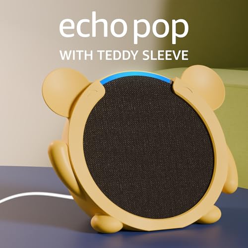 Image of Amazon Echo Pop (Black) Smart Bluetooth Speaker | Combo for Kids aged 4+ years with Teddy Sleeve by BonKaso | Interactive learning, stories, rhymes & hands-free fun | Limited Edition | Alexa for Kids