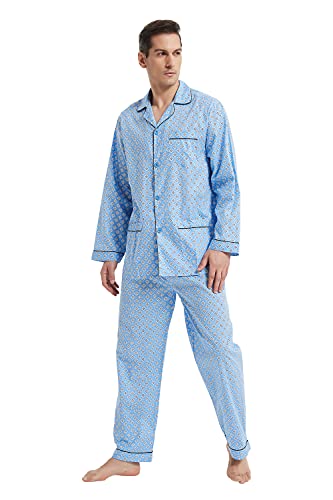 Image of GLOBAL Mens Pajamas Set, 100% Cotton Woven Drawstring Sleepwear Set with Top and Pants /Bottoms