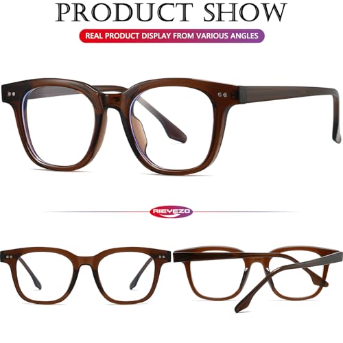 Image of AIEYEZO Fashion Blue Light Glasses for Women Men Retro Anti-Blue Light Eyeglasses TR90 Square Frame Computer Glasses
