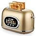 Roter Mond 2 Slice Toaster Smart Touch Screen, Retro Stainless Steel Bread Toaster with Digital Timer, Sleep Mode, Bagel, Cancel, and Defrost Functions, 6 Bread Types and Shade Settings, Gold