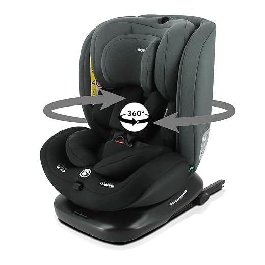 Seggiolino auto Dune girevole a 360° I-Size 40-150 cm - Dalla nascita a circa 12 anni - Gruppo 0+/1/2/3 - Attacchi isofix - Protezioni laterali