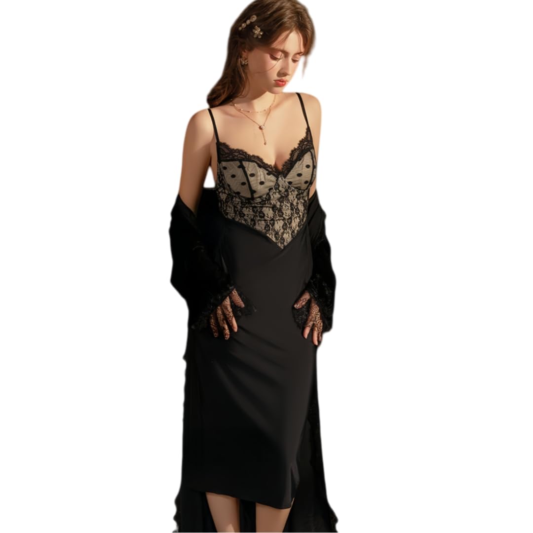 Babydoll in Pizzo Camicia da Notte/Vestaglia da Donna Sexy, Snellente, con Schiena Scoperta E Vita Aderente in Stile Francese, in Rete.