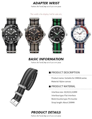Bracelet toile nylon 20 mm Omega Seamaster Speedmaster Aqua Terra AT150 souple montre