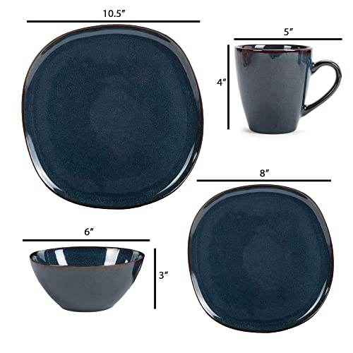 Elanze Designs Modern Chic Smooth Ceramic Stoneware Dinnerware 16 Piece Set - Service For 4, Navy Blue #TOP4