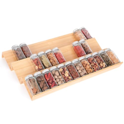Cinnani Especiero,6 Niveles especieros de cajón,Soporte Especias Cocina,Organizador Especias Bambú,Especiero para la puerta del armario, Organizador de cocina sin taladrar