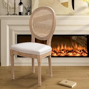 SoarFlash French Dining Chairs Set of 2, Vantage Dining Chair with Round Back, Wood Leg Farmhouse Country Rattan Dining Chair for Kitchen,Bedroom,Beige SoarFlash French Dining Chairs Set of 2 Vantage Dining Chair with Round Back Wood Leg Farmhouse Country Rattan Dining Chair for KitchenBedroomBeige