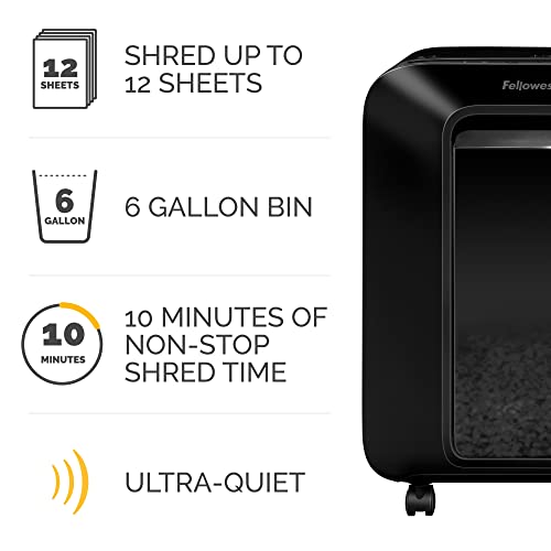Image of Fellowes LX20M 12 Sheet P-4 Micro-Cut, Heavy Duty Paper Shredder for Office, 100% Jam Proof (Black)
